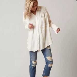 Free People Cozy Nights Oversized Cream Button-Up